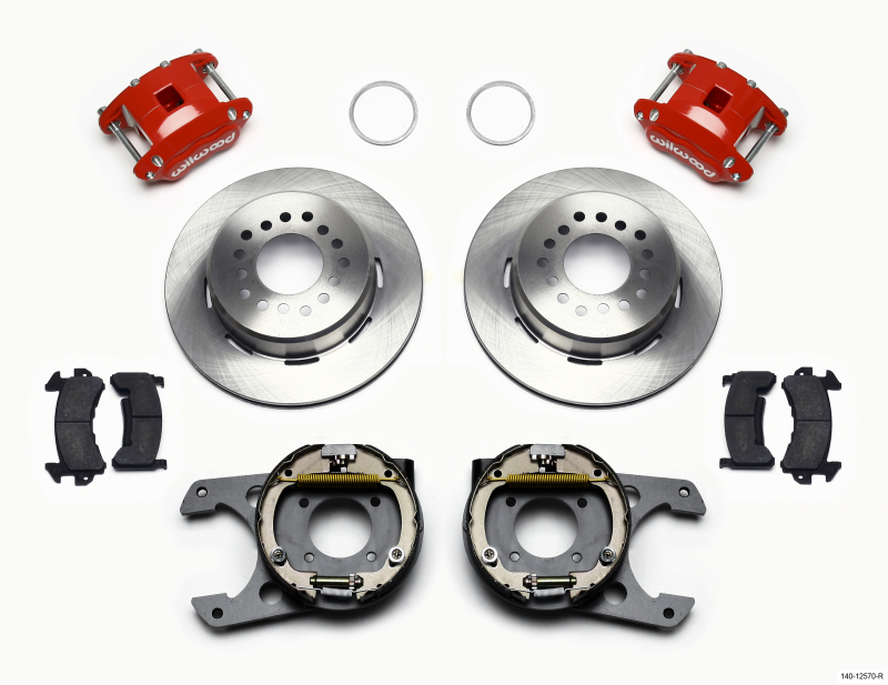 Wilwood D154 P/S Park Brake Kit Red 12 Bolt 2.75in offset Staggered Shock - 140-12570-R