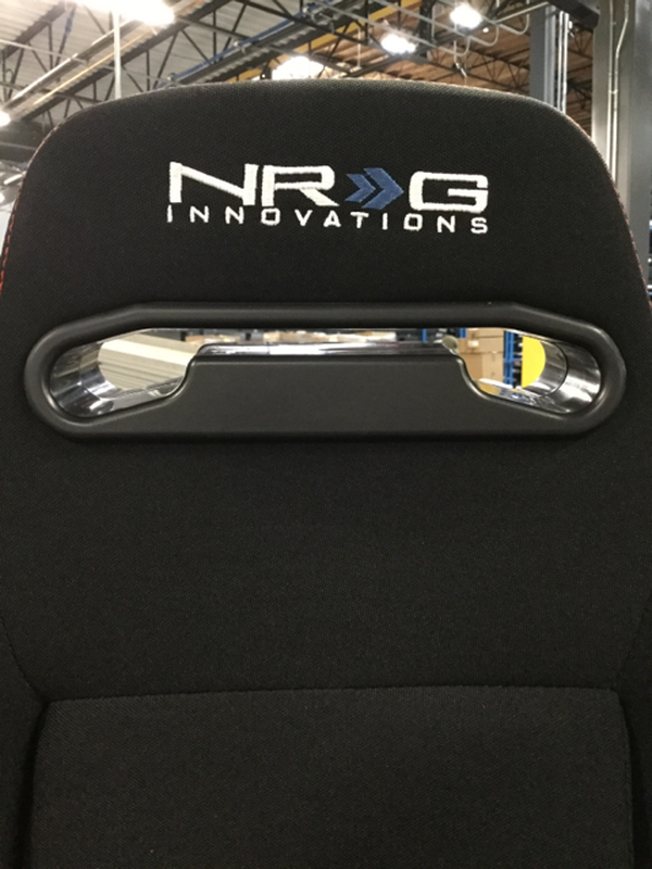 NRG Sport Seats (Pair) Type-R Cloth w/NRG Logo - Black w/Red Stitch - RSC-200L/R, Condition: Scratch & Dent, RSC-200L/R-Scratch-Dent-1508