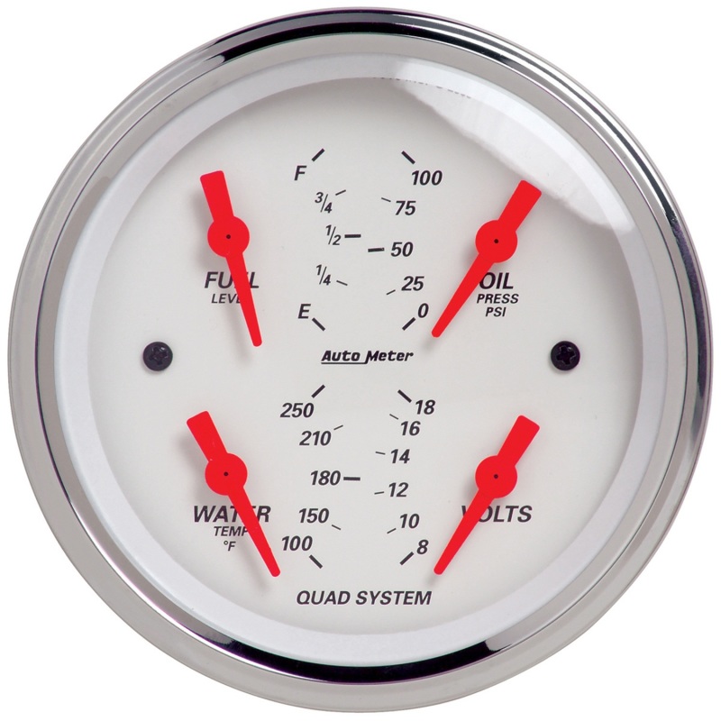 Autometer Arctic White 3-3/8in Quad Gauge 100 PSI/100-250 Deg F / 8-18V / 240-33 Ohm - 1312