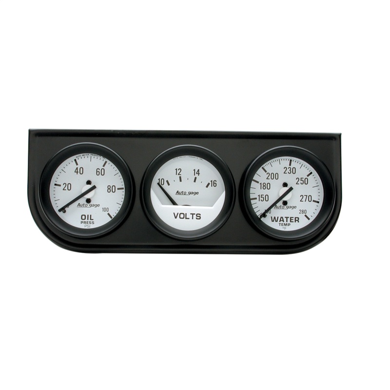 GAUGE CONSOLE, OILP/WTMP/VOLT, 2", 100PSI/280?F/16V, WHT DIAL, BLK BZL, AG - 2327