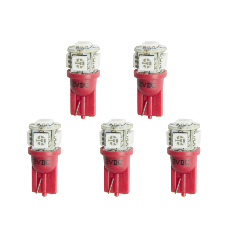 Autometer Red LED Replacement T3 Wedge Bulb Kit - Pack of 5 - 3284-K