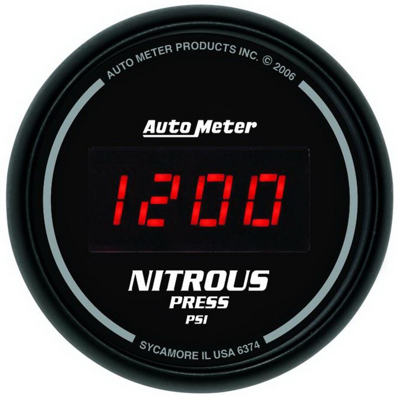 GAUGE; NITROUS PRESSURE; 2 1/16in.; 1600PSI; DIGITAL; BLACK DIAL W/RED LED - 6374