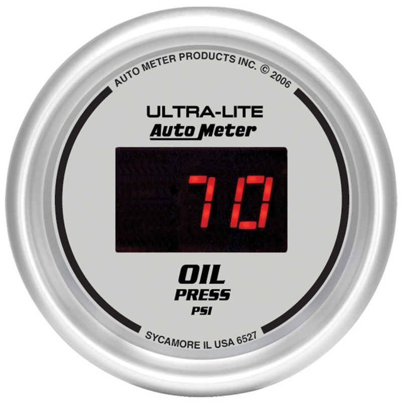 Autometer Ultra-Lite 2-1/16in 100PSI Silver Dial Digital Oil Pressure Gauge w/ Red LED - 6527