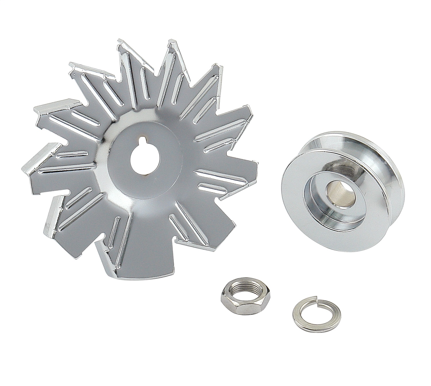 Chrome Plated Alternator Fan And Pulley Kit; Incl. Fan/Pulley/Nut/Washer; - 6808
