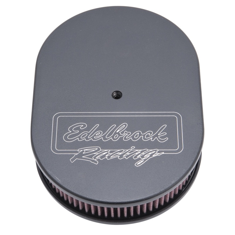 Edelbrock Air Cleaner Victor Series Oval Aluminum Top Cloth Element 11 875In X 8 25In X 3 75In Black - 42203