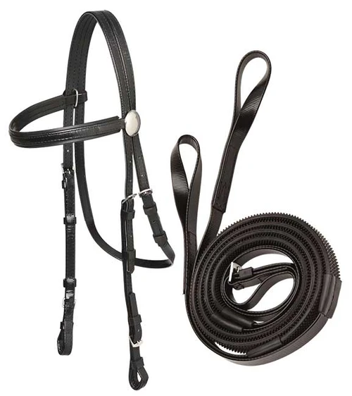ZILCO  Stainless Steel Race Bridles & Loop Rein Sets (Black Grip Reins)
