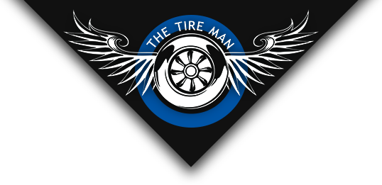 The Tire Man logo featuring a tire with wings