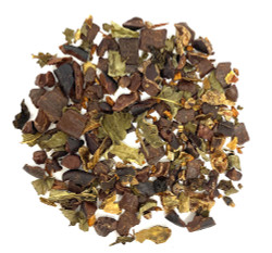 A decadent chocolate mint tea blend with a red rooibos tea base.