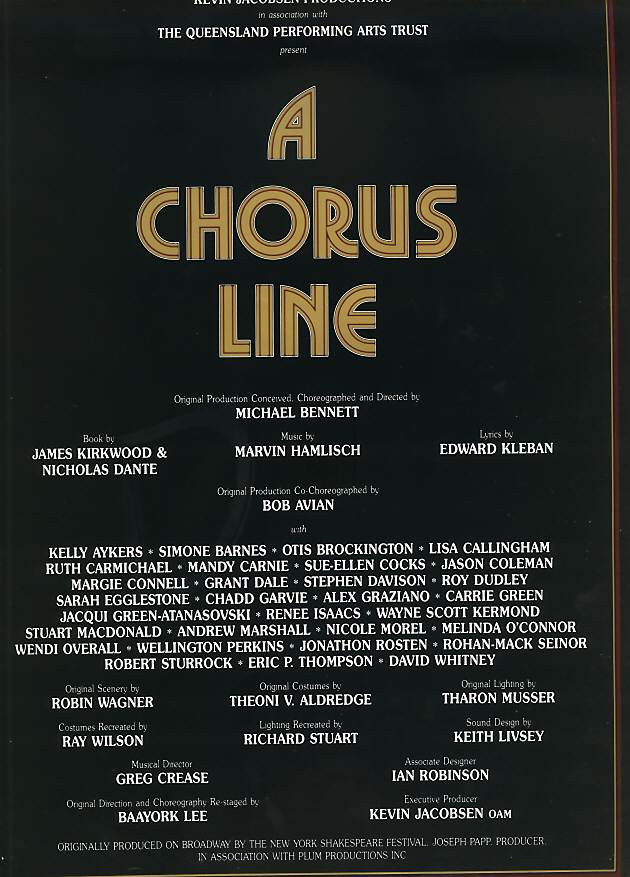 A Chorus Line 1993 Australian Tour Souvenir Program Keyy Aykers