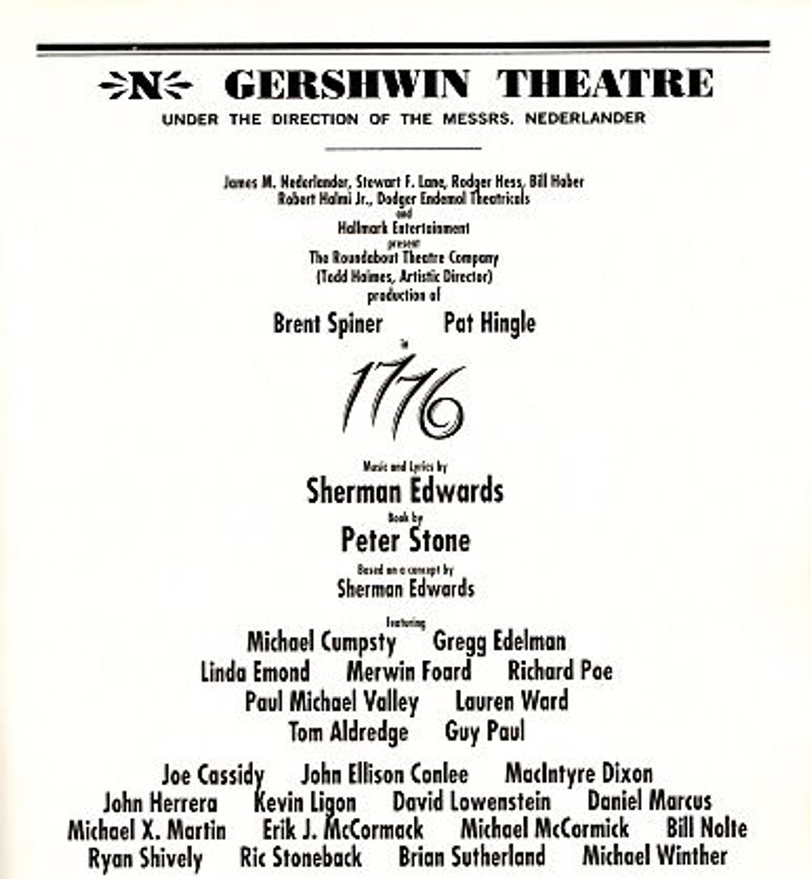 1776 the Musical Broadway 1998 Playbills Brent Spiner Pat Hingle