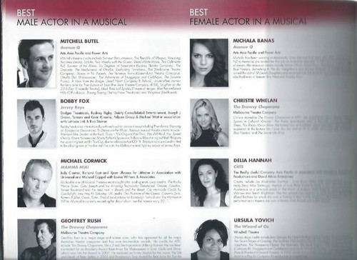 Helpmann Awards 2010, Souvenir Program - Australia, The Helpmann Award is an accolade presented by Live Performance Australia (LPA) (the trade name for the Australian Entertainment Industry Association 