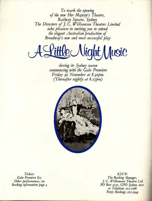 A Little Night Music (Musical), Taina Elg, Bruce Barry, Anna Russell, Her Majesty's Theatre Sydney Australia 1973