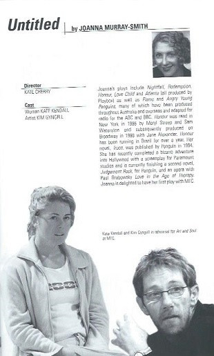 Art and Soul, Kim Gyngell, Kate Kendall, Seven Short Plays by Matt Cameron, Aidan Fennessy, Joanna Murray-Smith, Tee O'Neill, Melissa Reeves, Glenn Shea and Tom Wright, art and soul playbill, art and soul programs