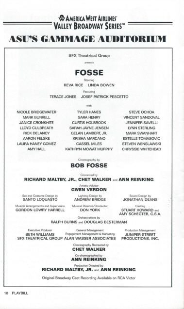 Fosse (Musical) Reva Rice,Linda Bowen,Terace Jones,Josef Partrick Pescetto, Broadway in Arizona Playbill / Program Date May 2001
