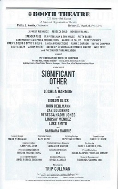 Significant Other, Gideon Glick, Barbra Barrie Playbill March 2017, Gideon Glick, Barbra Barrie, John Behlmann, Sas Goldberg, Rebecca Naomi Jones, Lindsay Mendez, Luke Smith, Brooks Brantly, Sasha Diamond, Ben Edelman, Kathryn Kates