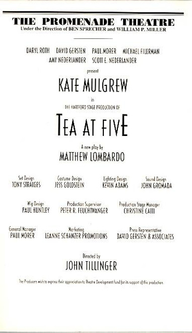 Tea at Five, Play, Broadway Plays, Broadway Memorabilia, written by Matthew Lombardo, Kate Mulgrew, Promenade Theatre