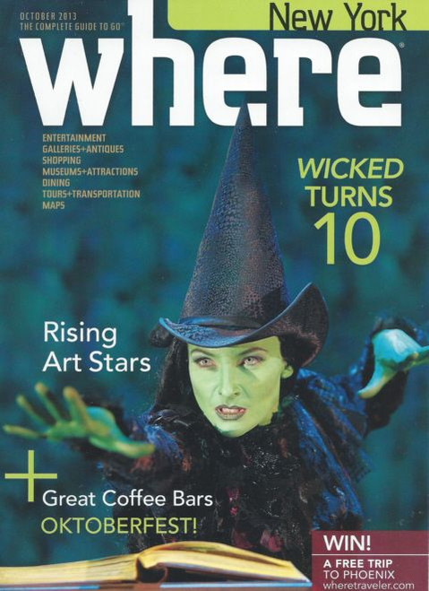 Where New York Oct 2013 (Magazine) Wicked Turns 10 Edtion, Magazine - Story Wicked Turns 10 Years at the Gershwin Theatre, wicked memorabilia, broadway playbills