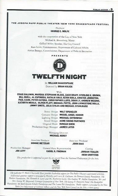 Twelfth Night (Play) Jimmy Smits, Al Espinosa, Andrew McGinn
Playbill / Playbill  Joseph Papp Theater Public Access