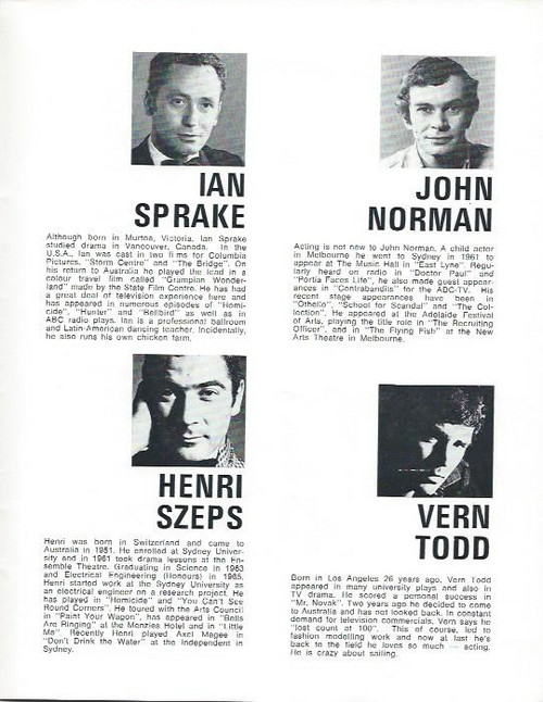 The Boys in the Band (1968 Play)
Starring Henri Szeps,John Krummel, John Norman, Charles Little, Gerard Maguire, Ian Sprake,
Kuki Kaa, Robert Essex, Vern Todd