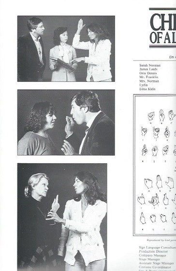 Children of a Lesser God (Play)
John Waters, Elizabeth Quinn - Australian 1984 Production 
Children of a Lesser Godis a play by Mark Medoff