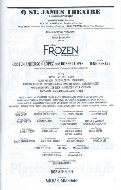 Frozen the Broadway Musical, Playbill Sept 2018 OBC, Caissie Levy, Patti Murin. Buy Now