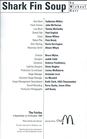 Shark Fin Soup - Melbourne Theatre Company
by Michael Gurr
Vera Benn (Catherine Wilkin) is a famous clairvoyant who "sees" people's fates only by touching objects owned by them.