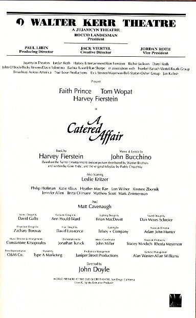 It is based on both the 1956 film The Catered Affair written by Gore Vidal and the original 1955 teleplay by Paddy Chayefsky, set in 1953 in the Bronx. 