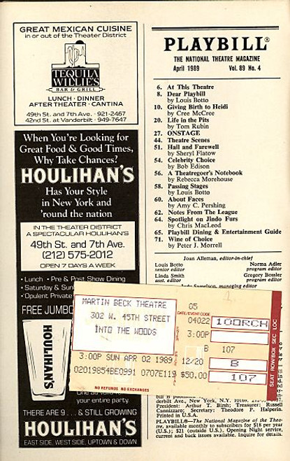 Into the Woods is a musical with music and lyrics by Stephen Sondheim and book by James Lapine. It debuted in San Diego at the Old Globe Theatre in 1986, and premiered on Broadway in 1987.