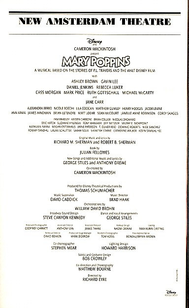 Mary Poppins (Dec 2007)
Ashley Brown, Gavin Lee, Daniel Jenkins, Rebecca Luker
New Amsterdam Theatre
