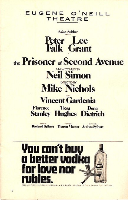 The Prisoner of Second Avenue (March 1972)
Peter Falk, Lee Grant
Eugene O'Neill Theatre