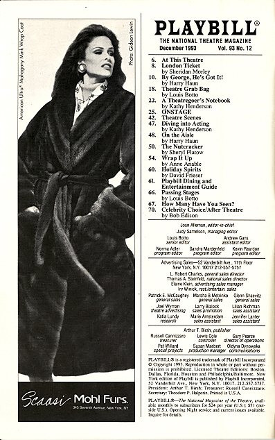 She Loves Me (Dec 1993)
Boyd Gaines, Diane Fratantoni, Sally Mayes
Brooks Atkinson Theatre