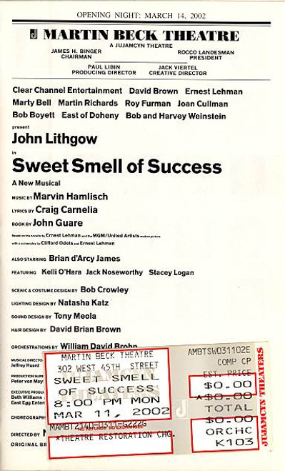 Sweet Smell of Success (Mar 2002)
John Lithgow, Brian d'Arcy James
Martin Beck Theatre