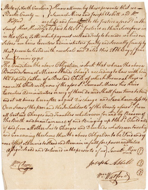 Bastardy Bonds and Records, 17351966 State Archives of North