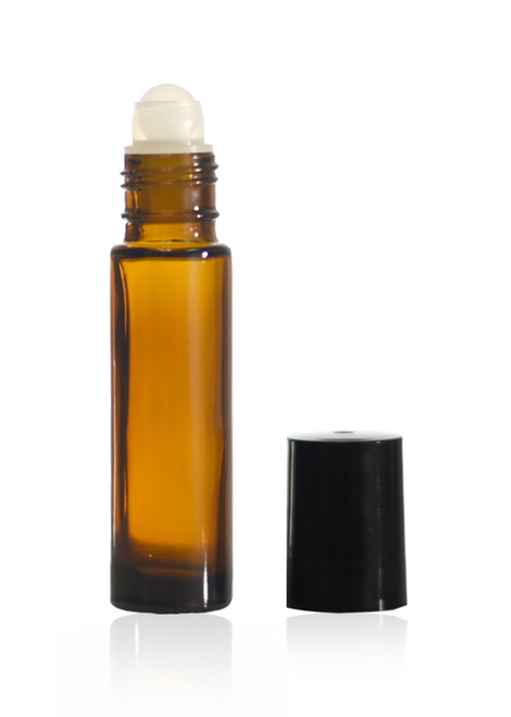 1/3 oz. 10 ml Amber Roll On Bottles with Black Lids - 6 pack
