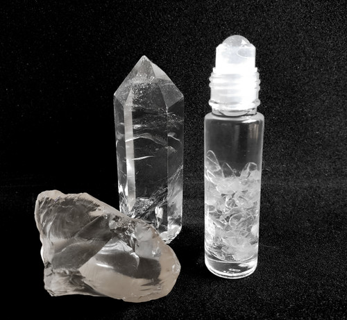 CLEAR QUARTZ Gemstone Rollerball Bottle