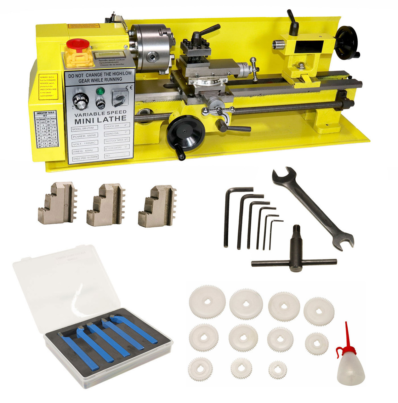 Erie Tools 550W 7 x 14 Bench Top Digital Readout Mini Metal Lathe