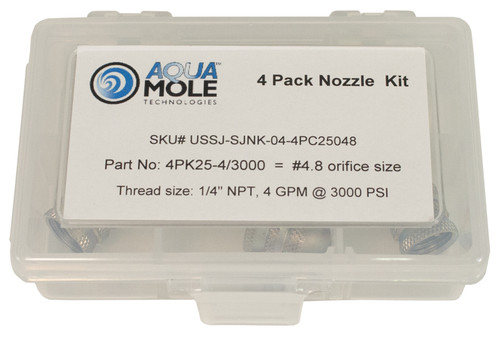 Aqua Mole (4) Pack 1/4" NPT Button Nose Sewer Jetter Nozzle 3000 PSI 4.8 Orifice