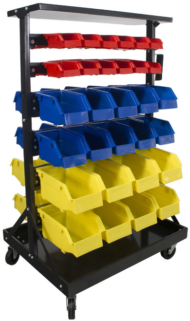 Erie Tools 60 Bin Double-Sided Parts Storage Rack with Locking Wheels