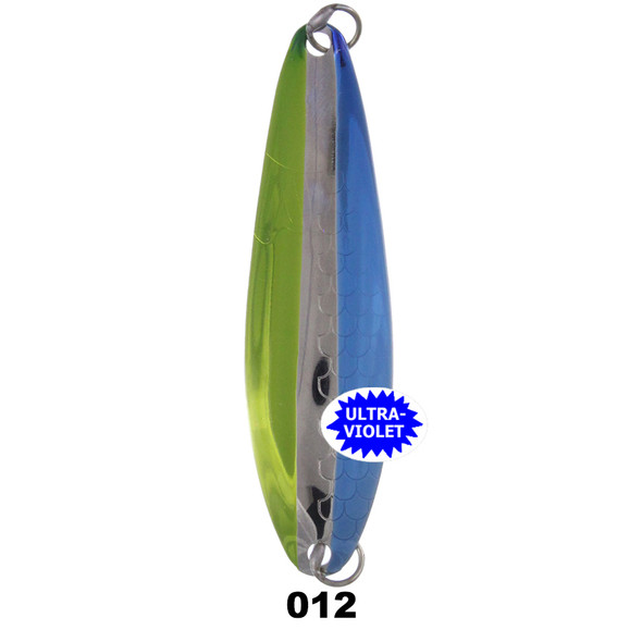 McOmie's 3 7/8 Salmon Glow Spoon w/ Hoochie, Mean Green