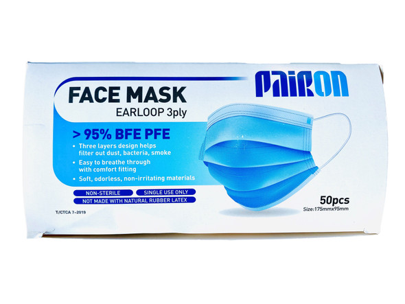 One Time Use/Disposable Face Mask 3 Layers (50 Pack) Adult Size