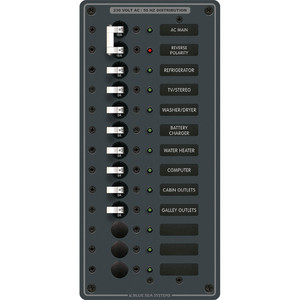 Blue Sea 8585 Breaker Panel - AC Main + 11 Positions (European) - White Blue Sea 8585 Breaker Panel - AC Main + 11 Positions (European) - White