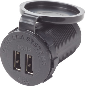 Blue Sea Dual USB 4.8A Charger Port 12/24vDC Socket Mount Blue Sea Dual USB 4.8A Charger Port 12/24vDC Socket Mount