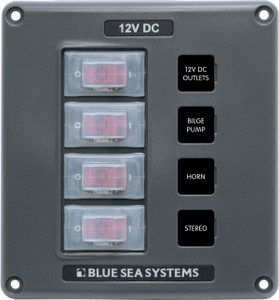 Blue Sea Water-Resistant 12V 4 Circuit Breaker Switch Panel Blue Sea Water-Resistant 12V 4 Circuit Breaker Switch Panel