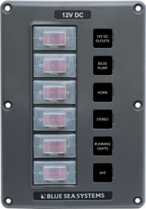 Blue Sea Water-Resistant 12V 6 Circuit Breaker Switch Panel Blue Sea Water-Resistant 12V 6 Circuit Breaker Switch Panel