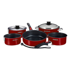 Magma Nestable 10 Piece Induction Non-Stick Enamel Finish Cookware Set - Magma Red Magma Nestable 10 Piece Induction Non-Stick Enamel Finish Cookware Set - Magma Red