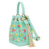 Mickey Mouse summer-inspired Disney bucket bag featuring colorful fruit icons and rope drawstring closure