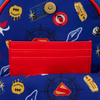 Supergirl faux leather sling crossbody bag featuring comic-inspired patches and Krypto accessory pouch