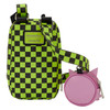 Loungefly Invader Zim GIR cell phone crossbody bag with green checkerboard design, robot and dog disguise face, and detachable purple pig coin bag