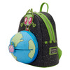 Loungefly Invader Zim glow-in-the-dark mini backpack featuring Zim above Earth with moving GIR and pig details on a black starry background