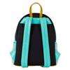 Princess Jasmine-inspired Loungefly mini backpack featuring shimmering turquoise fabric, floral appliqués and gold accents.